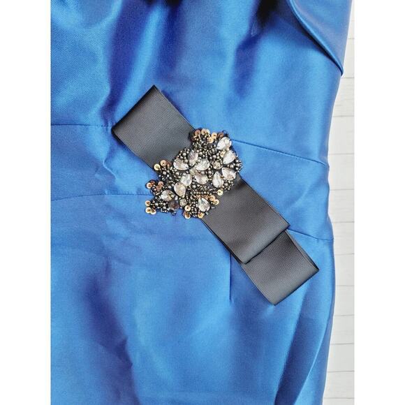 JS Collections Beaded Twill Strapless Sheath Dress in Peacock Blue, sz 8P - Picture 3 of 16